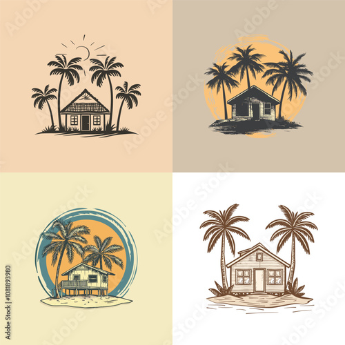 Cottage in the beach logo design vector vintage