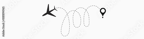  plane flight route. Airplane travel concept, symbol on isolated background.