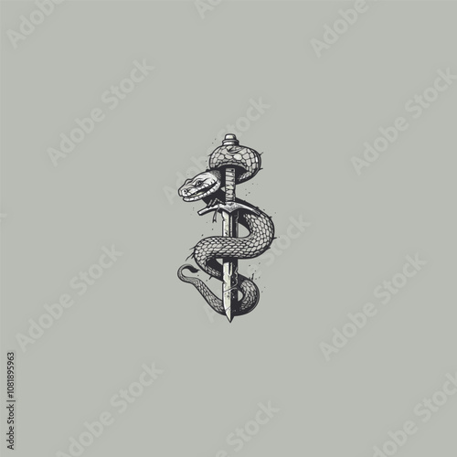snake wrapped around a sword logo design vector