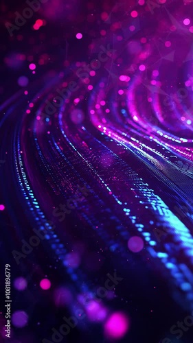 Vibrant Neon Lights Creating a Futuristic Digital Wave. Background. Seamless looping motion design. Video animation. Abstract depiction of vibrant neon lights forming dynamic waves, evoking a sense