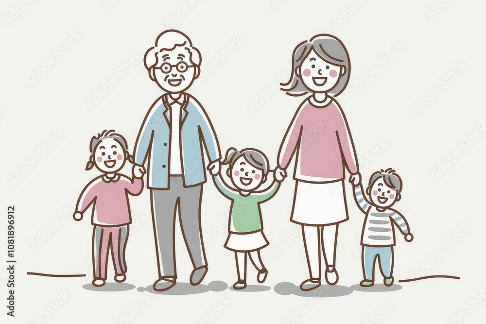 Happy family walking together. Grandparents, parents, and children enjoy a stroll, symbolizing family unity and love. Cherished moments. Happy family walking together. Grandparents, parents, and children enjoy a stroll, symbolizing family unity and love. Cherished moments.