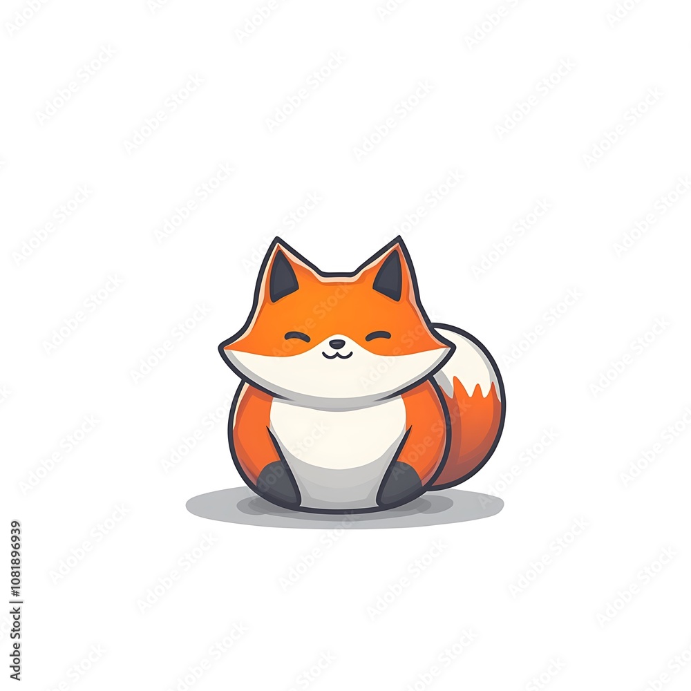 Obraz premium Cute and Playful Cartoon Fox Character Smiling with a Joyful Expression Sitting Comfortably on a White Background for Various Creative Projects