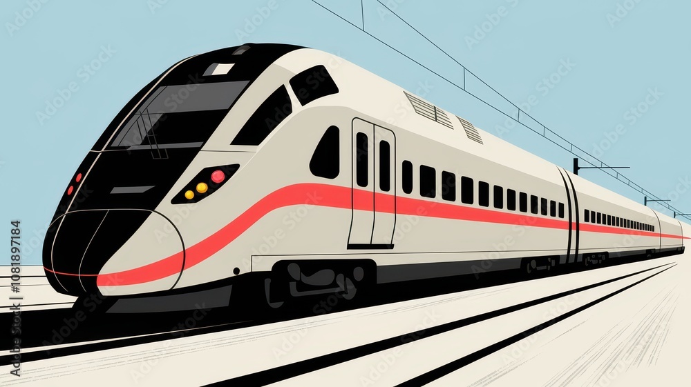 Colorful high-speed train illustration moving on tracks Colorful high-speed train illustration moving on tracks