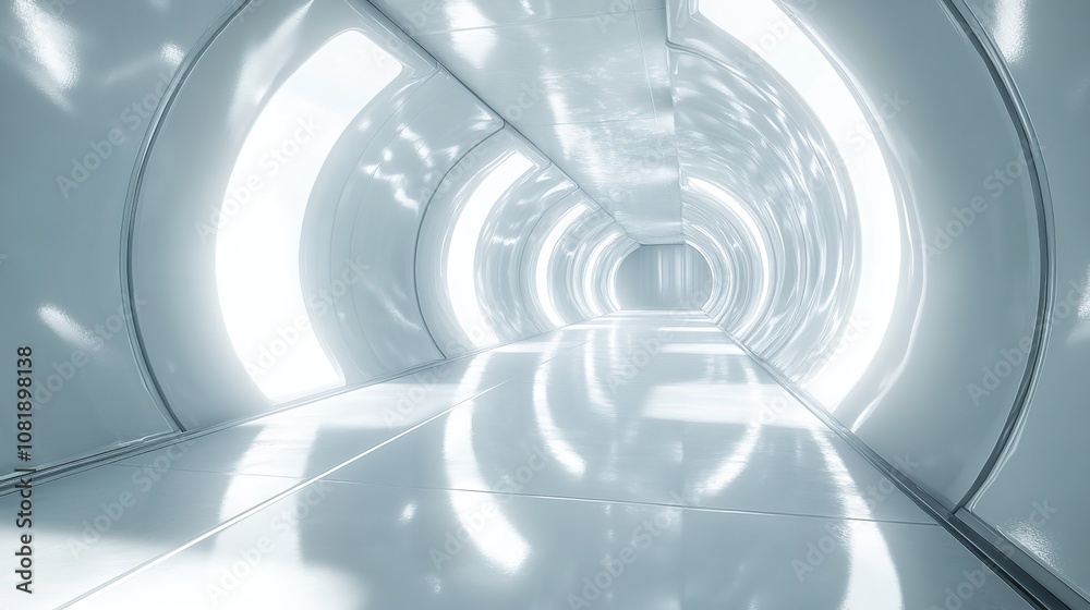 Futuristic white tunnel with bright light at the end. Concept of science fiction, technology, future, and innovation. Futuristic white tunnel with bright light at the end. Concept of science fiction, technology, future, and innovation.