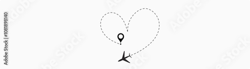  plane flight route. Airplane travel concept, symbol on isolated background.