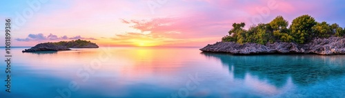 Tranquil waves gently caress the shores of a secluded island, inviting serenity and solitude.