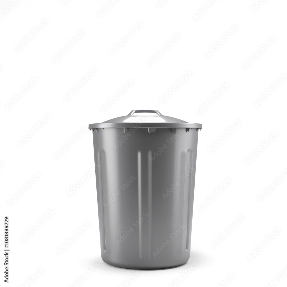 Large metal garbage bin standing on white background