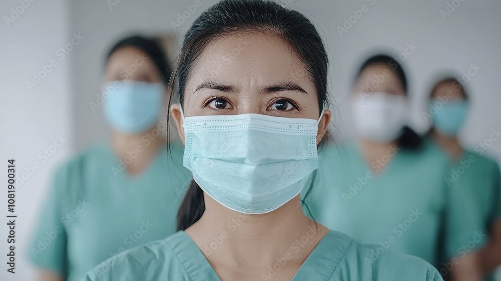 Group of healthcare professionals in masks, symbolizing teamwork Group of healthcare professionals in masks, symbolizing teamwork