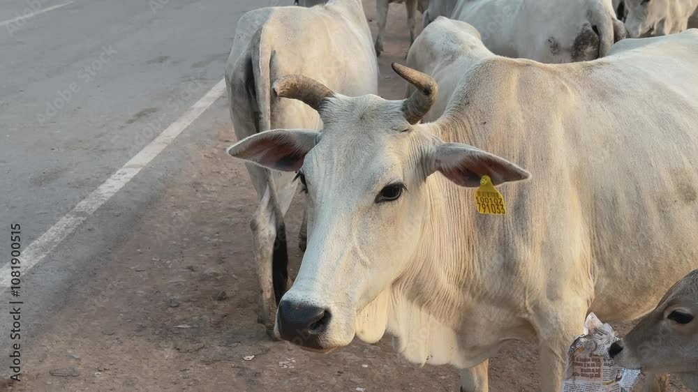 A group of stray cow standing next in Highway A group of stray cow standing next in Highway