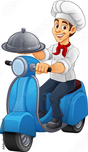 A chef on a delivery scoote...
