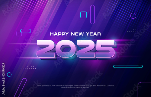 Modern neon coloured new year 2025 background design. Vector holiday template for greeting card, banner, party and social media.