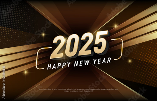 Luxury golden happy new year 2025 design template. Vector background for greeting card, banner, promotion and social media.