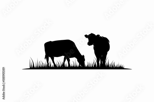 Cattle Angus Cow  Grass silhouette livestock farm 