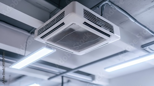 Modern Ceiling-Mounted Air Conditioner Unit in a Commercial Setting