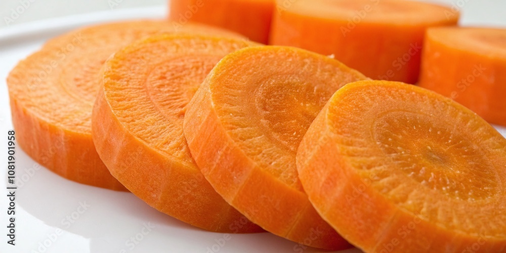 Macro Photography of Vibrant Cylindrical Carrot Slices Isolated on a Clear Background for Culinary and Health-related Concepts, Showcasing Freshness and Nutrition Macro Photography of Vibrant Cylindrical Carrot Slices Isolated on a Clear Background for Culinary and Health-related Concepts, Showcasing Freshness and Nutrition