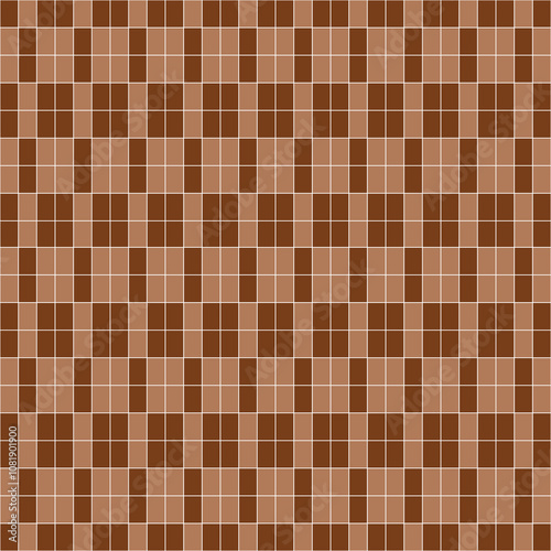mosaic tiles background. Puzzle light and dark brown rectangular block background. Repeat pattern of connecting geometric texture wall. Backdrop wallpaper concept. Brickwork construction.