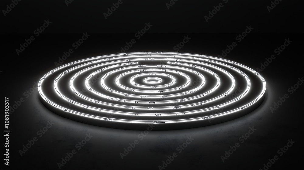 Modern Circular Neon Light Installation on Dark Background Creating a Futuristic Atmosphere with Vibrant Glow Ideal for Artistic and Creative Content Modern Circular Neon Light Installation on Dark Background Creating a Futuristic Atmosphere with Vibrant Glow Ideal for Artistic and Creative Content