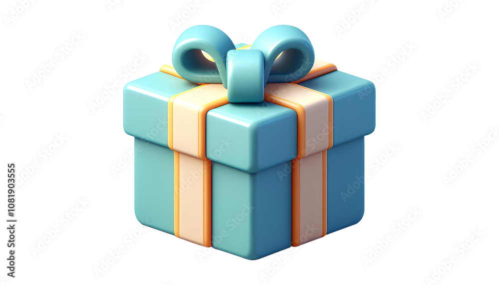 Obraz premium 3D Render of Gift Box Icon with Ribbon and Bow in Blue