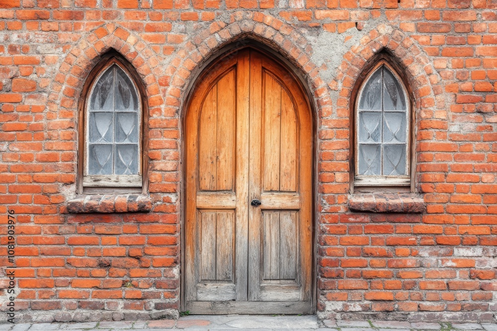 Stunning Red Brick Wall Featuring Two Arched Windows for Architectural Design Projects Stunning Red Brick Wall Featuring Two Arched Windows for Architectural Design Projects