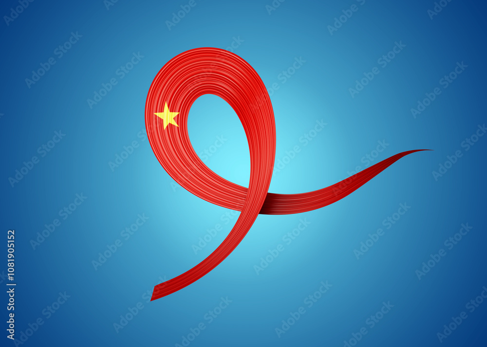 3d Flag Of Vietnam Shiny Wavy Awareness Ribbon flag Isolated On Blue Background 3d Illustration 3d Flag Of Vietnam Shiny Wavy Awareness Ribbon flag Isolated On Blue Background 3d Illustration