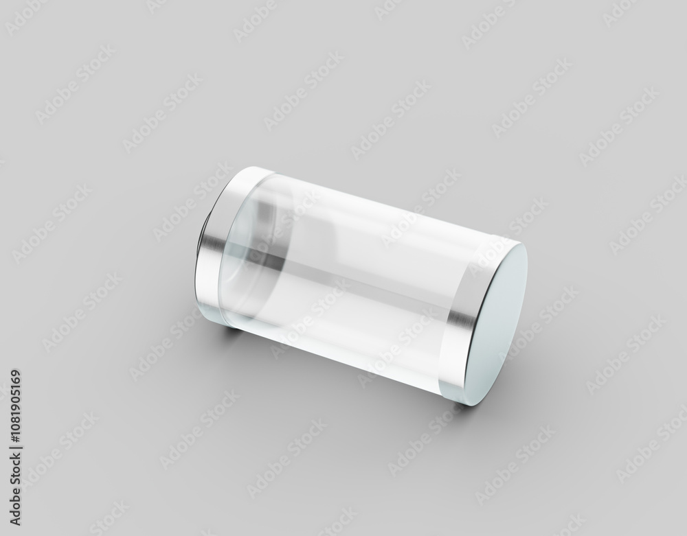 Glossy transparent battery charging glass empty battery with metal caps on white background 3d illustration Glossy transparent battery charging glass empty battery with metal caps on white background 3d illustration