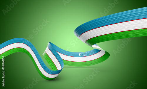 3d Flag Of Uzbekistan 3d Wavy Shiny Uzbekistan Ribbon Isolated On Green Background 3d Illustration photo