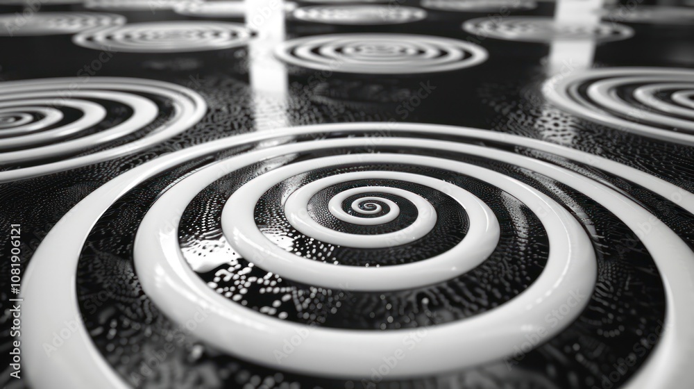 Fototapeta premium Abstract black and white background with 3D spiral pattern.