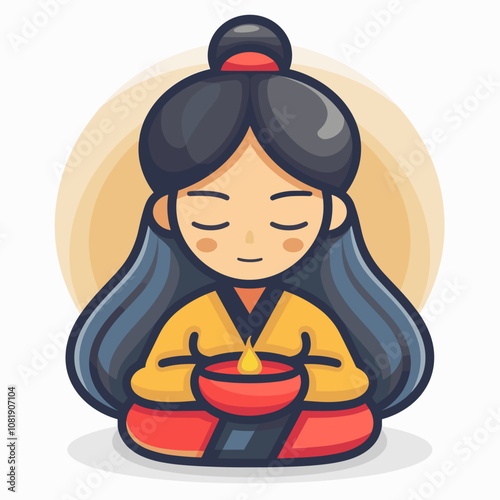 Korean woman with candle in hand. Vector illustration in cartoon style.