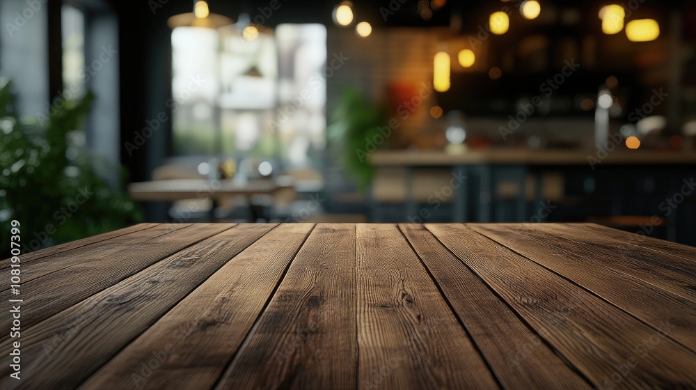 A rustic wooden table with a warm, inviting atmosphere in a cozy café setting. A rustic wooden table with a warm, inviting atmosphere in a cozy café setting.