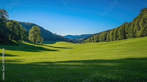 Wallpaper Mural Lush green meadow under clear blue sky Torontodigital.ca
