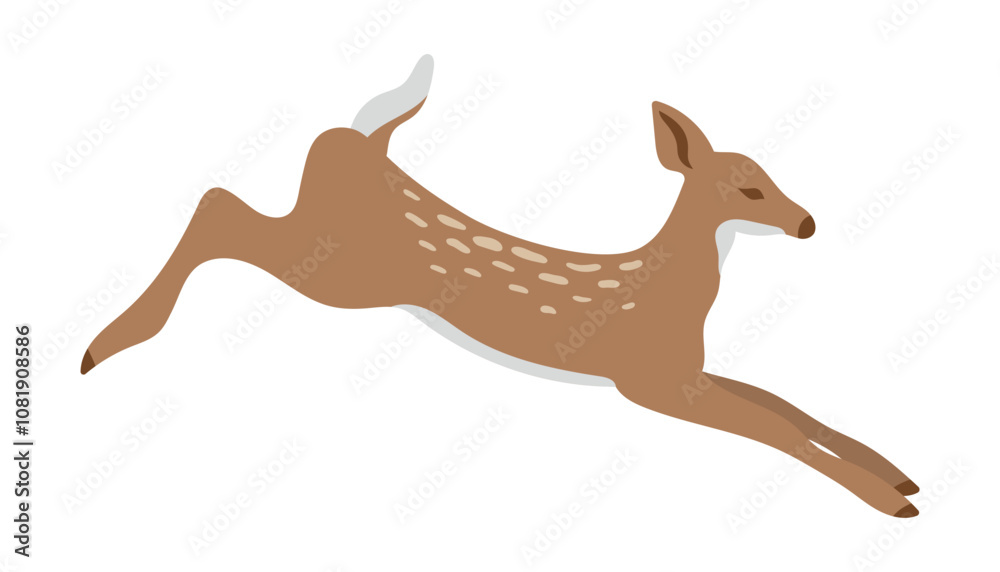 Fototapeta premium Realistic deer. Fawn in a jump. Isolated vector illustration for print, logo, card, background