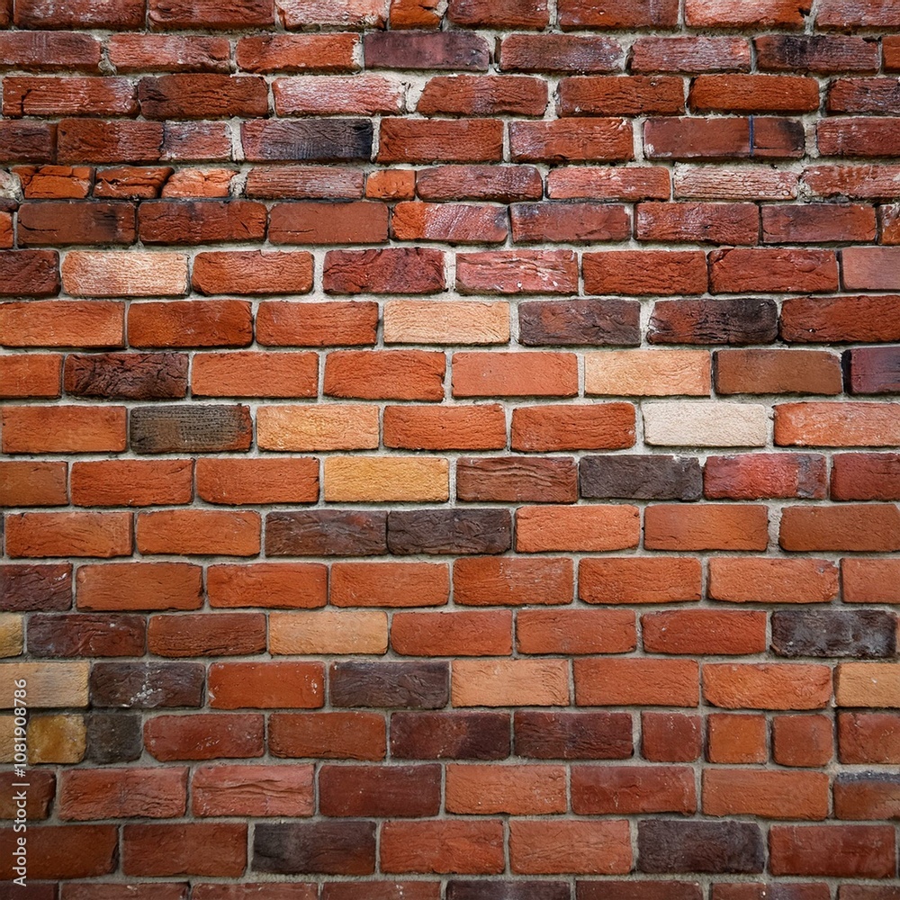 Fototapeta premium A close-up view of a textured brick wall showcasing various shades of red and brown.