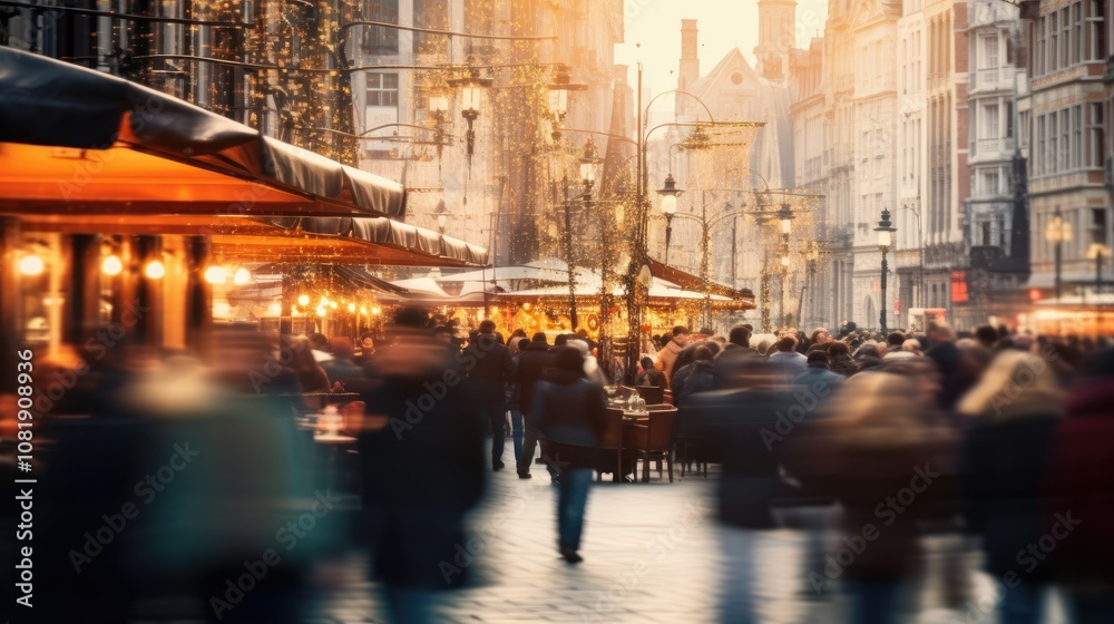 Fototapeta premium Blurred background of a bustling street scene