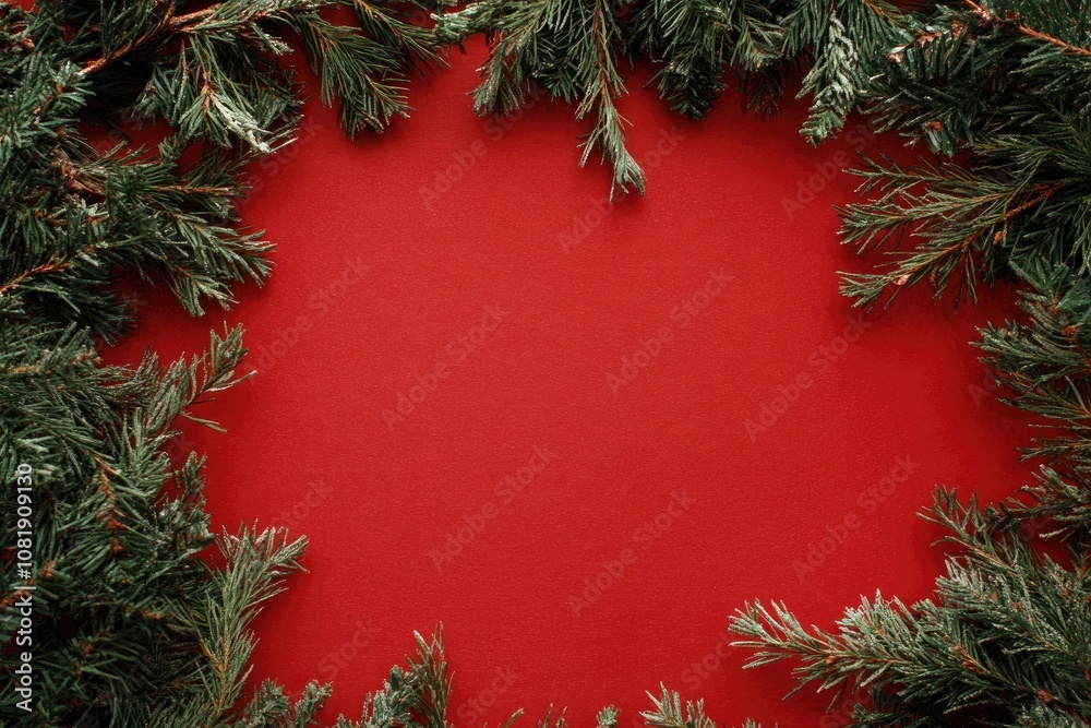 Christmas Border concept on the red background. Top view with copy space for your text. Christmas Border concept on the red background. Top view with copy space for your text.