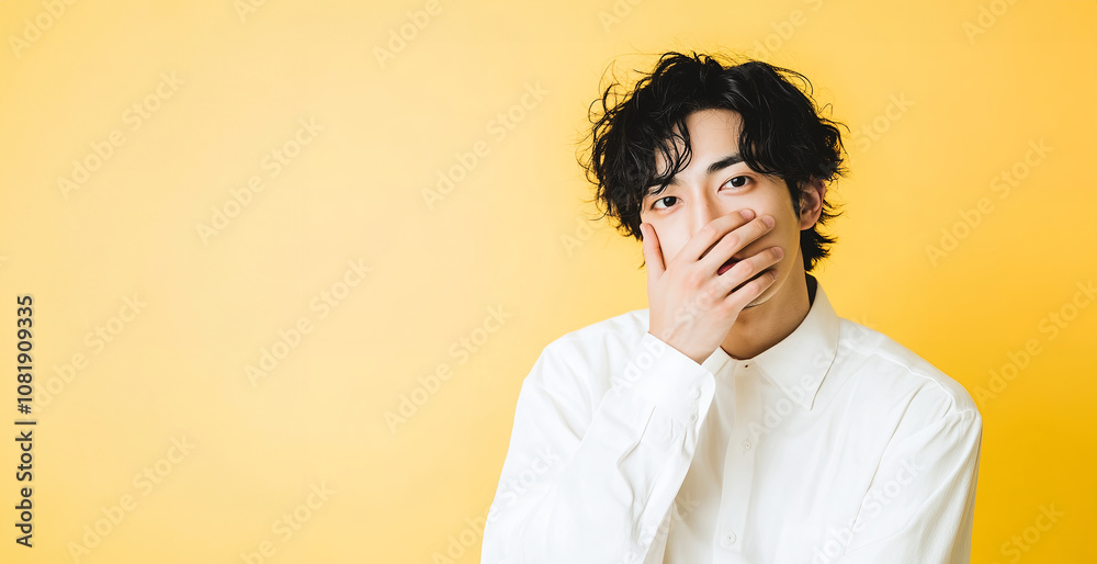 Obraz premium 口に手を当てる若い男性 AI