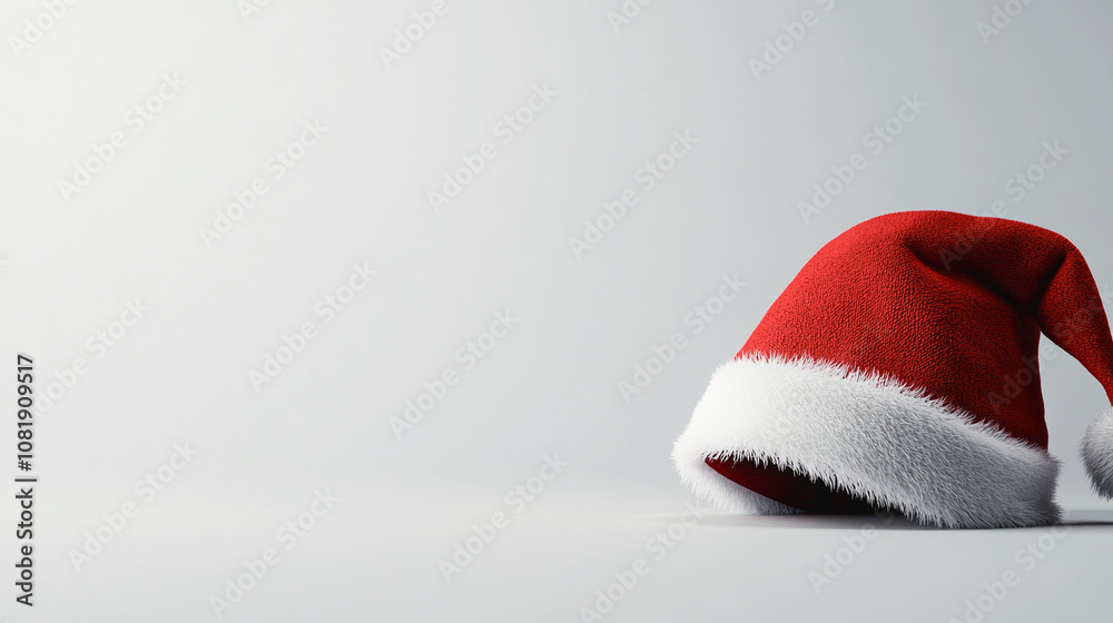 Gorro de Papá Noel rojo con borde blanco, ubicado sobre fondo blanco minimalista.
Gorro de Papá Noel rojo con borde blanco, ubicado sobre fondo blanco minimalista.