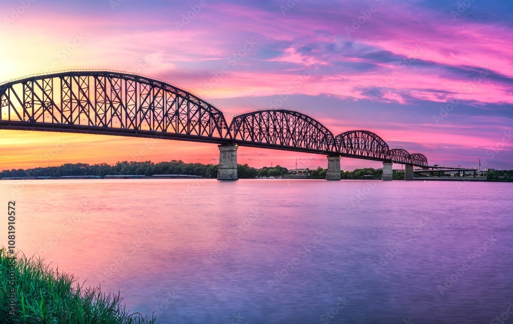 Naklejka premium Bridge at Sunset with Vibrant Skies