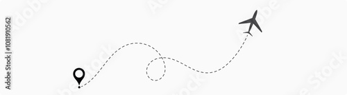  plane routes dotted paths aircraft travel route start point Flight route with start point and dash line