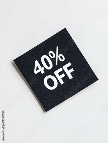 White '40% OFF' Text on a Anthracite Square Paper Note. White Background 