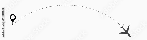  plane routes dotted paths aircraft travel route start point Flight route with start point and dash line