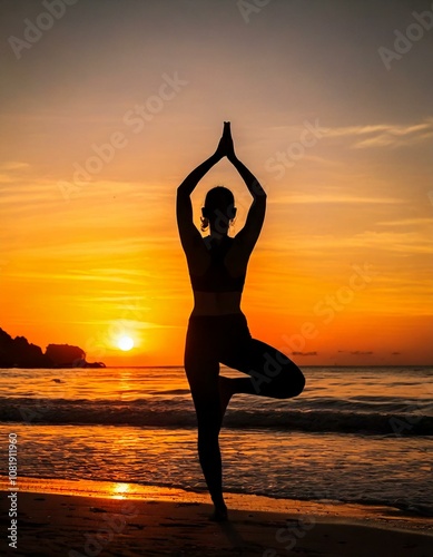 Obraz na płótnie woman black silhouette practicing yoga at sunset w salonie