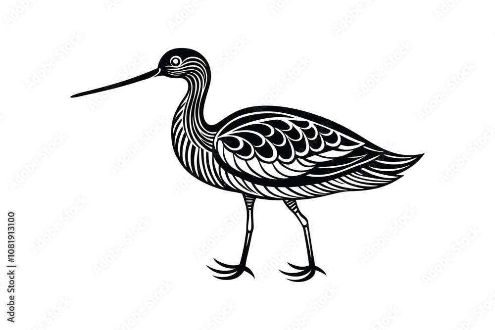 Fototapeta premium Curlew Bird Silhouette Vector - Wildlife, Nature, Wader, Minimalist, Elegant Black Outline Illustration