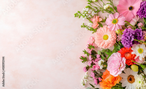 vibrant bouquet of pink, white, and purple flowers arranged beautifully, showcasing nature colors and textures, perfect for celebrations or decor