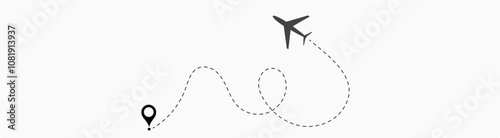  plane routes dotted paths aircraft travel route start point Flight route with start point and dash line