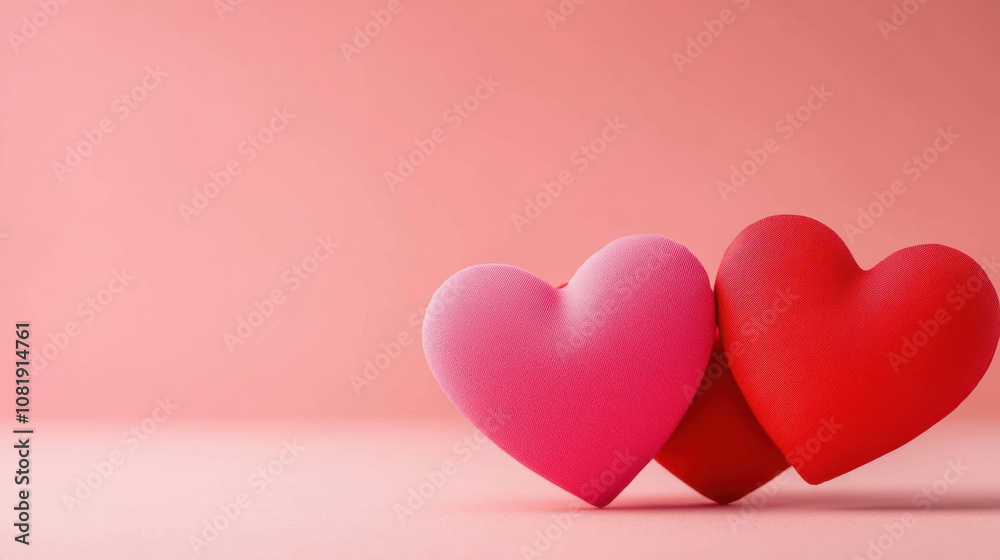 Colorful hearts in shades of pink and red against soft pink background create romantic and cheerful atmosphere, perfect for expressing love and affection Colorful hearts in shades of pink and red against soft pink background create romantic and cheerful atmosphere, perfect for expressing love and affection