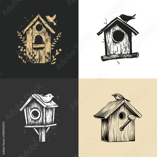 Bird house logo design vector vintage