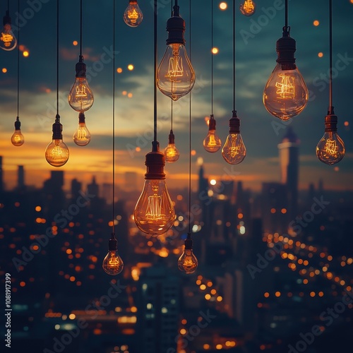 A peaceful view of at night with illuminated towers standing over a quiet, light-filled street