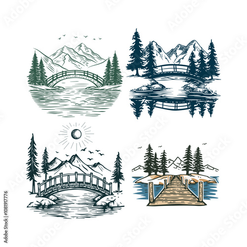 Bridge of the lake logo design vector vintage photo