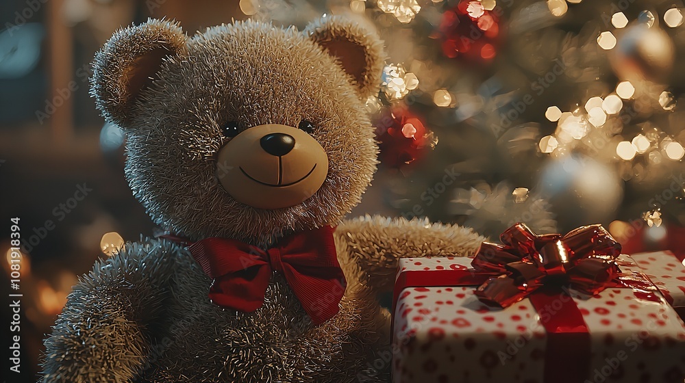 Christmas Teddy Bear with Gift Box. Christmas Teddy Bear with Gift Box.