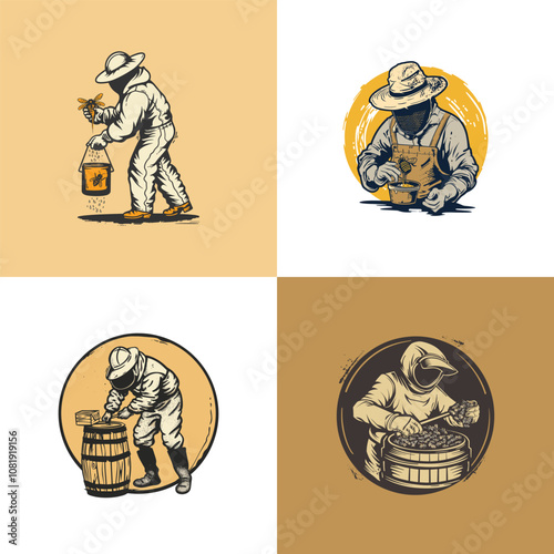 beekeeper logo design vector vintage